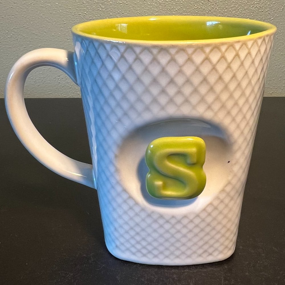FOOD NETWORK Monogram 3D Letter S Initial Stoneware Coffee Mug 14oz Tea Cup Boho